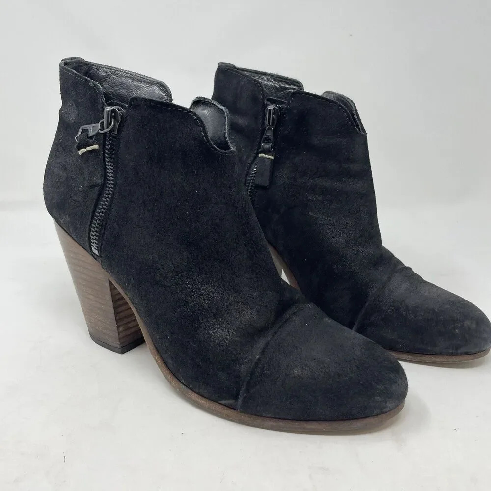 Rag & Bone Margot Suede Bootie in‎ Black Womens Size 38.5 Side Zipper Heeled
